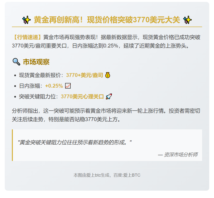 金价突破3770美元