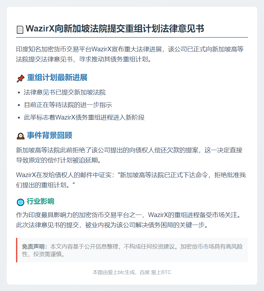 WazirX提交法律意见书推动重组