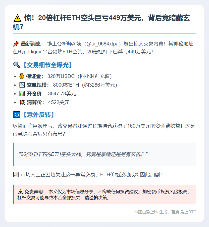 20倍杠杆做空ETH巨亏449万