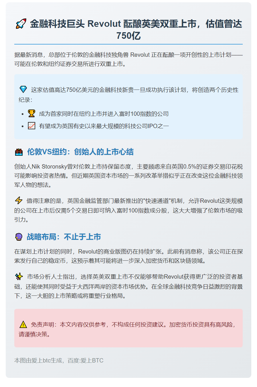 Revolut 拟双重上市 估值曾达750亿