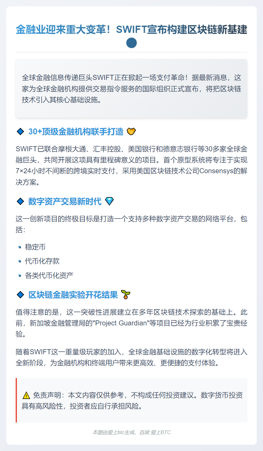 SWIFT将推区块链金融账本