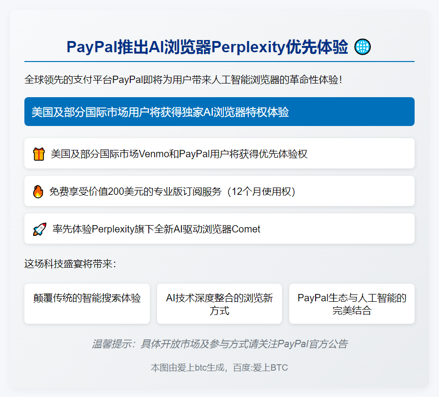 PayPal推出AI浏览器Perplexity优先体验