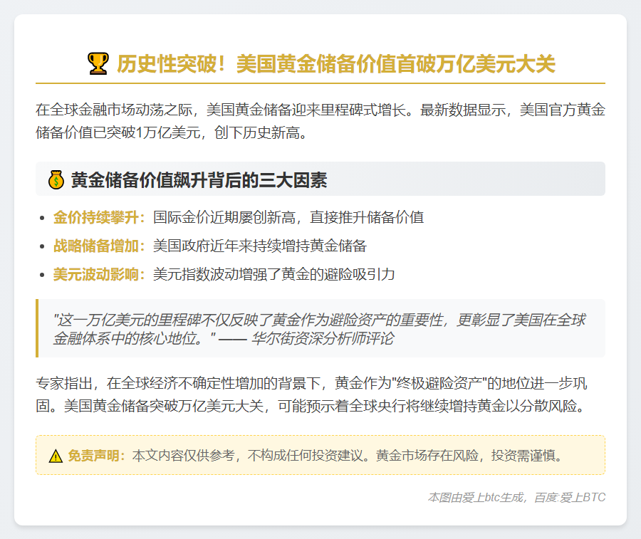 美黄金储备破万亿