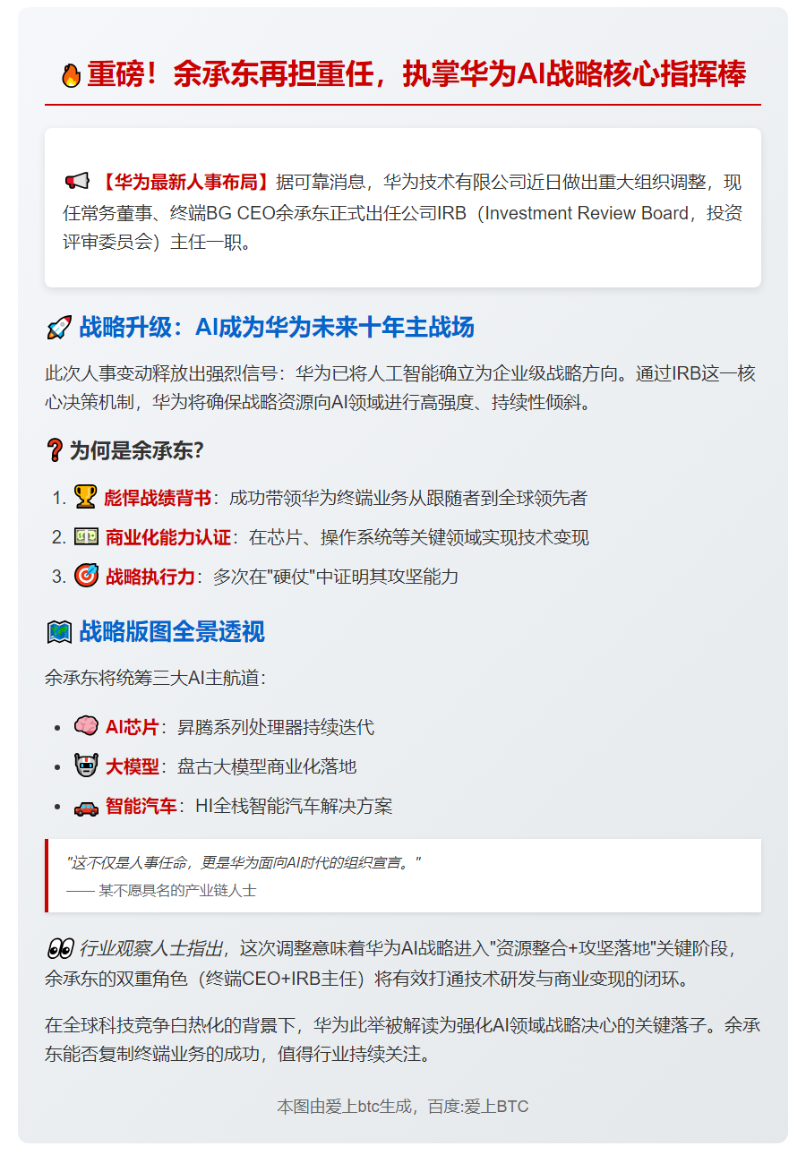 余承东出任华为IRB主任