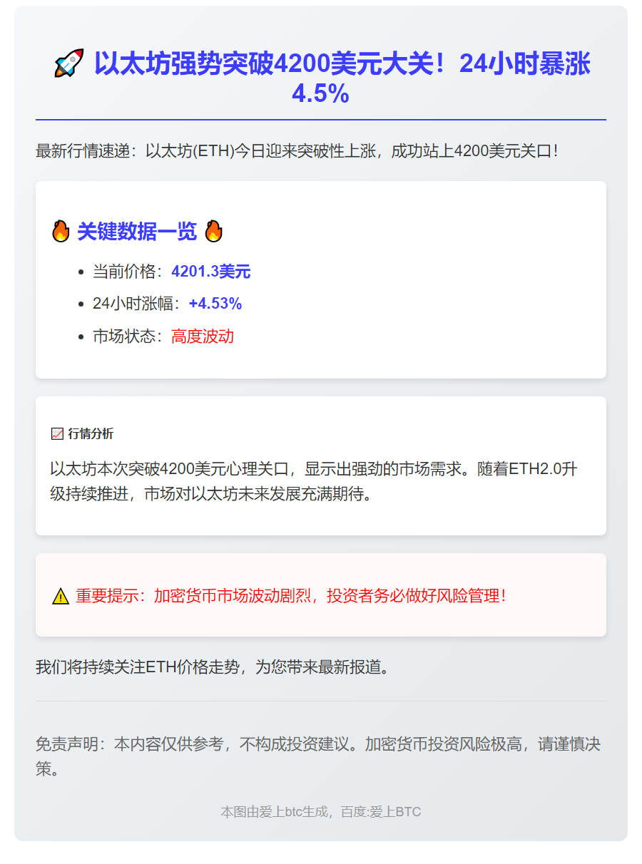 ETH突破4200大关