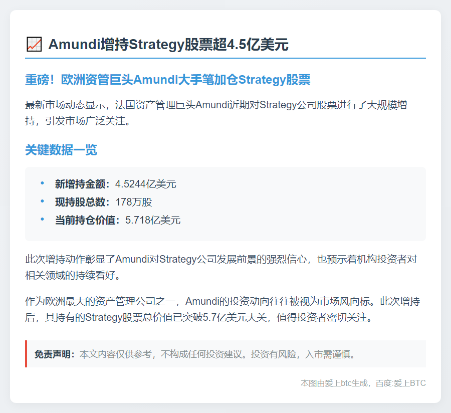 Amundi增持Strategy股票超4.5亿美元