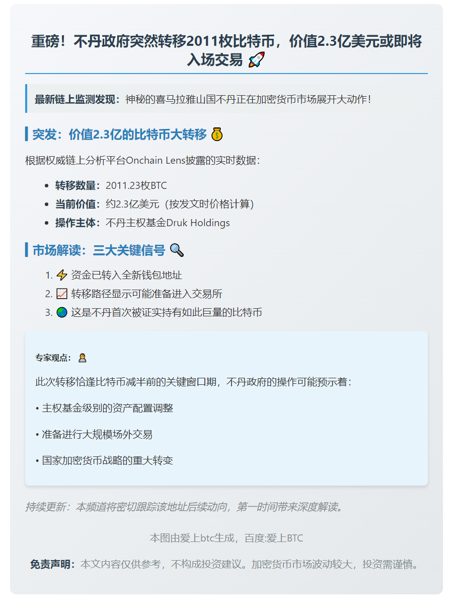 不丹转移2.3亿美元比特币