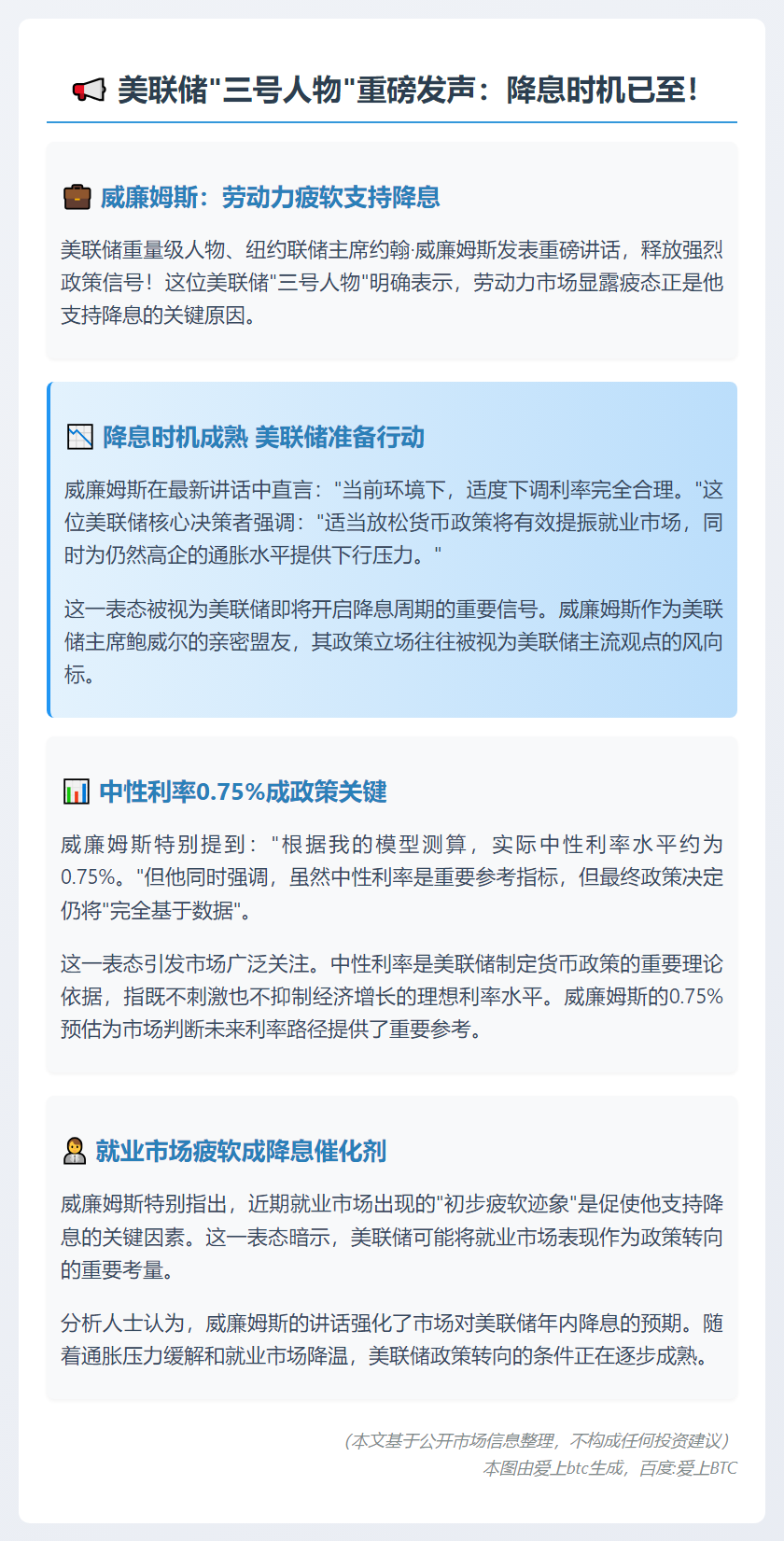 威廉姆斯：劳动力疲软支持降息