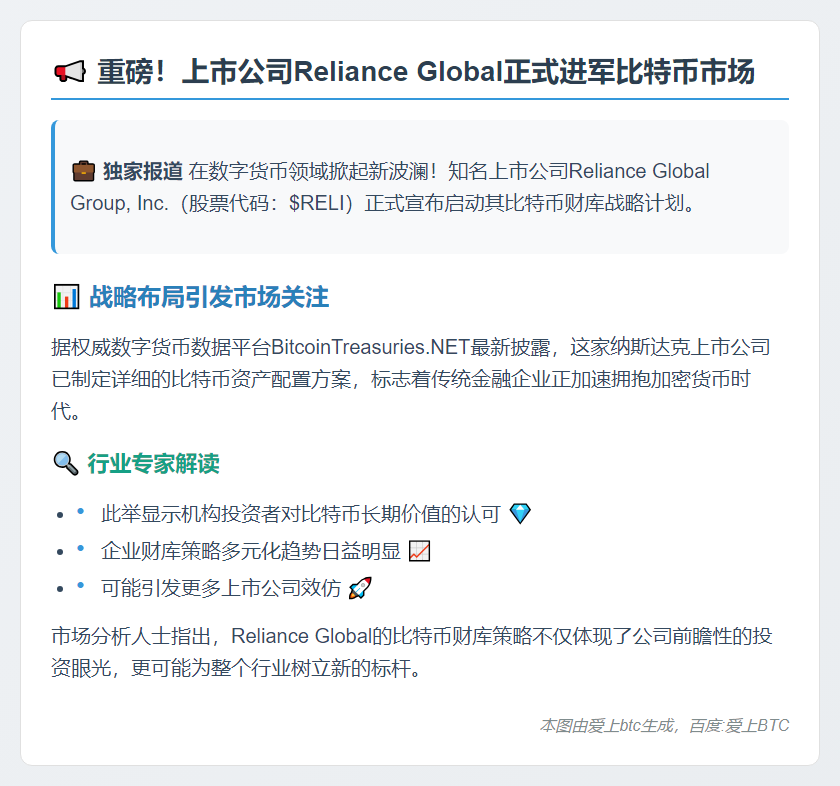 Reliance Global推出比特币财库策略
