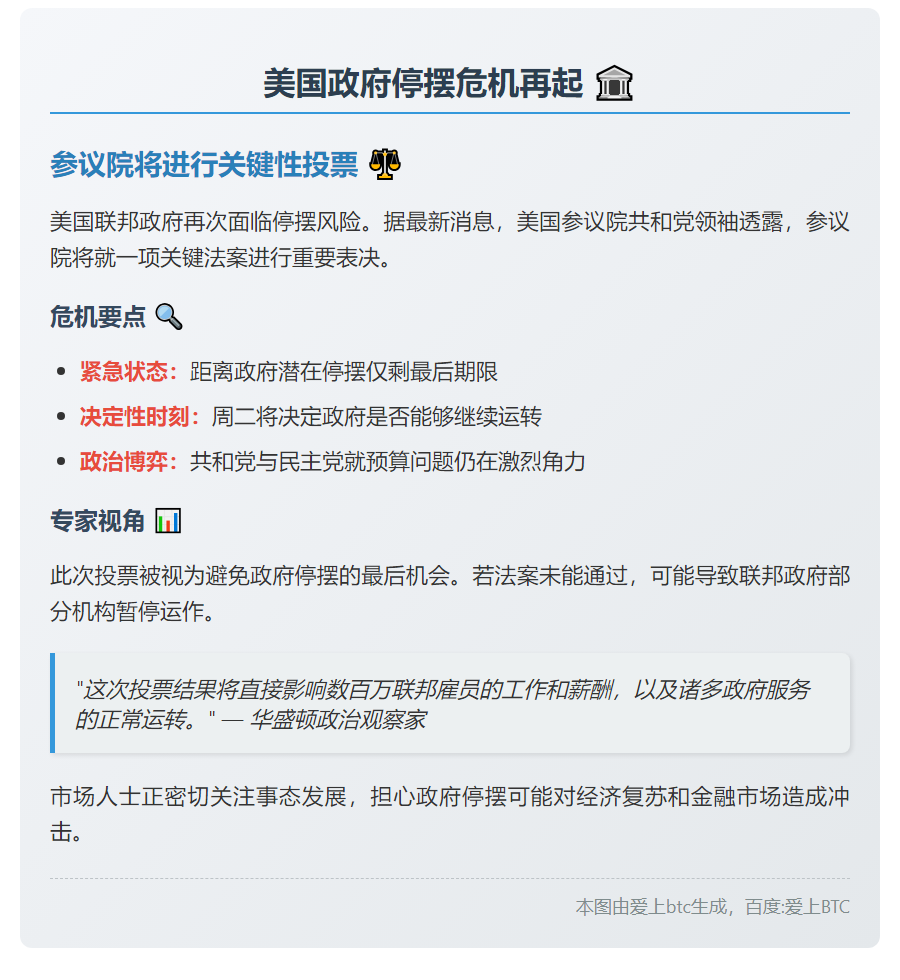 美参议院周二再投票避免政府停摆