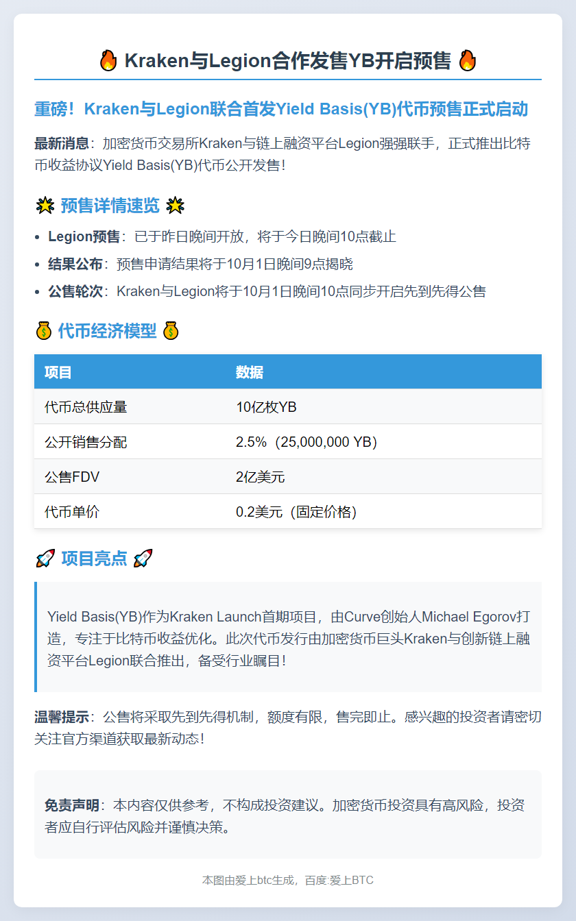 Kraken与Legion合作发售YB开启预售