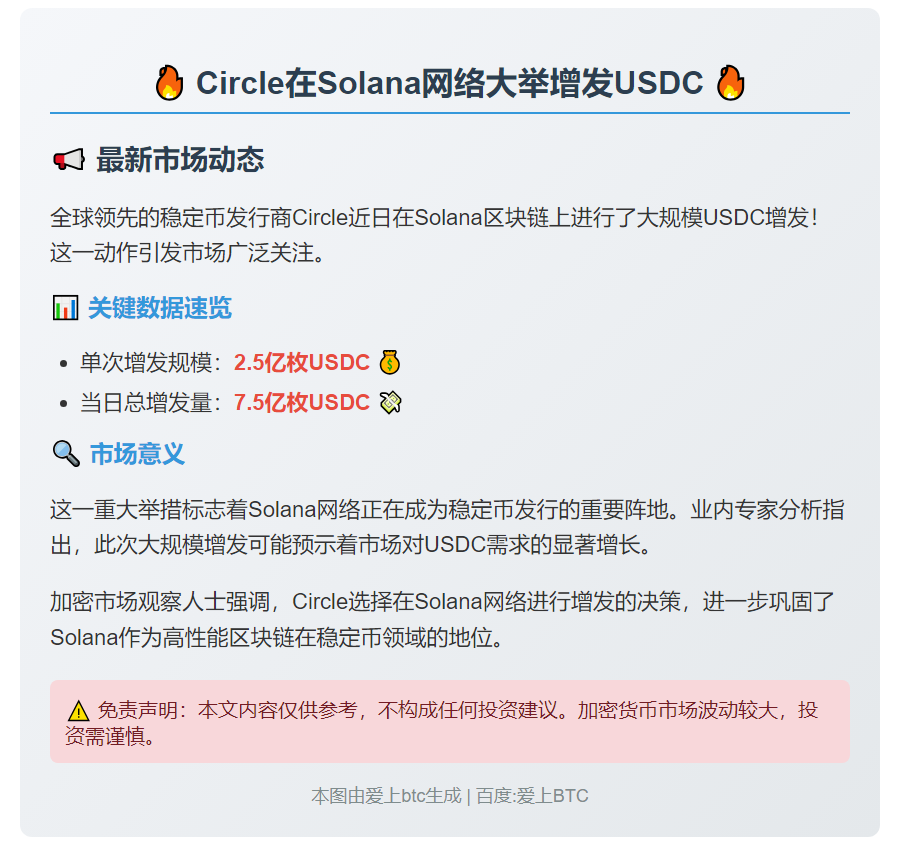 Circle铸造2.5亿USDC于Solana