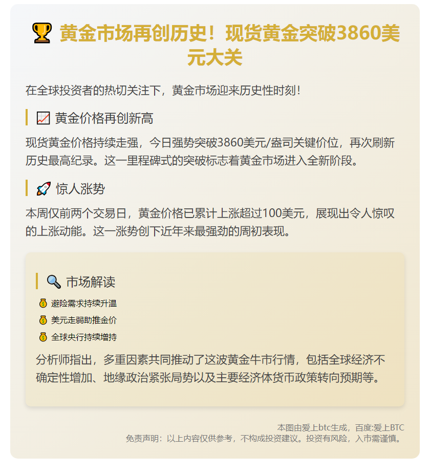 黄金再创新高突破3860美元