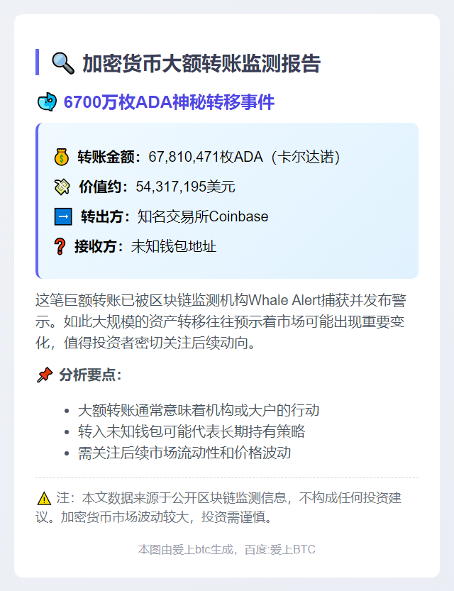 6700万ADA转至未知钱包