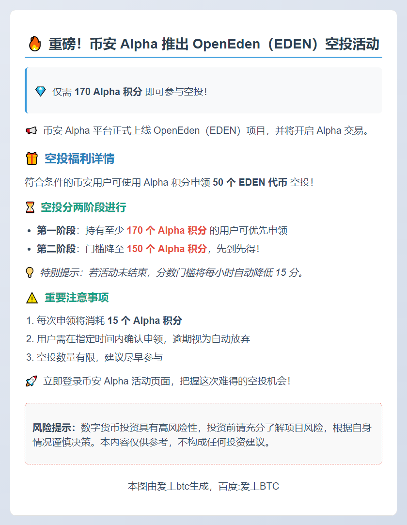 币安Alpha：EDEN空投需170积分