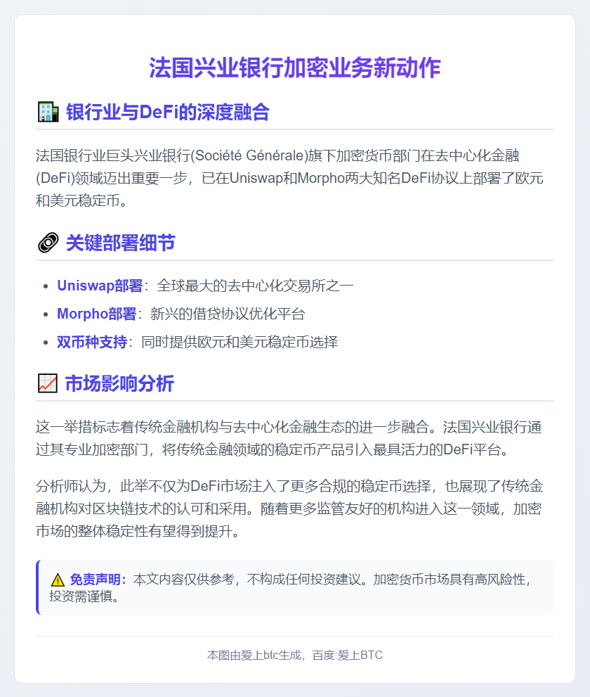 法兴加密货币部门部署稳定币于Uniswap和Morpho