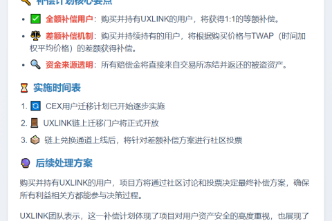 UXLINK补偿计划：交易所返还被盗资产