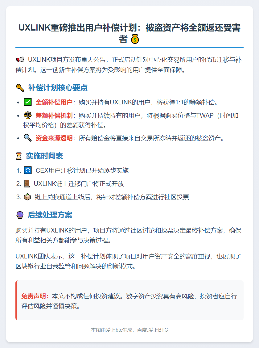 UXLINK补偿计划：交易所返还被盗资产