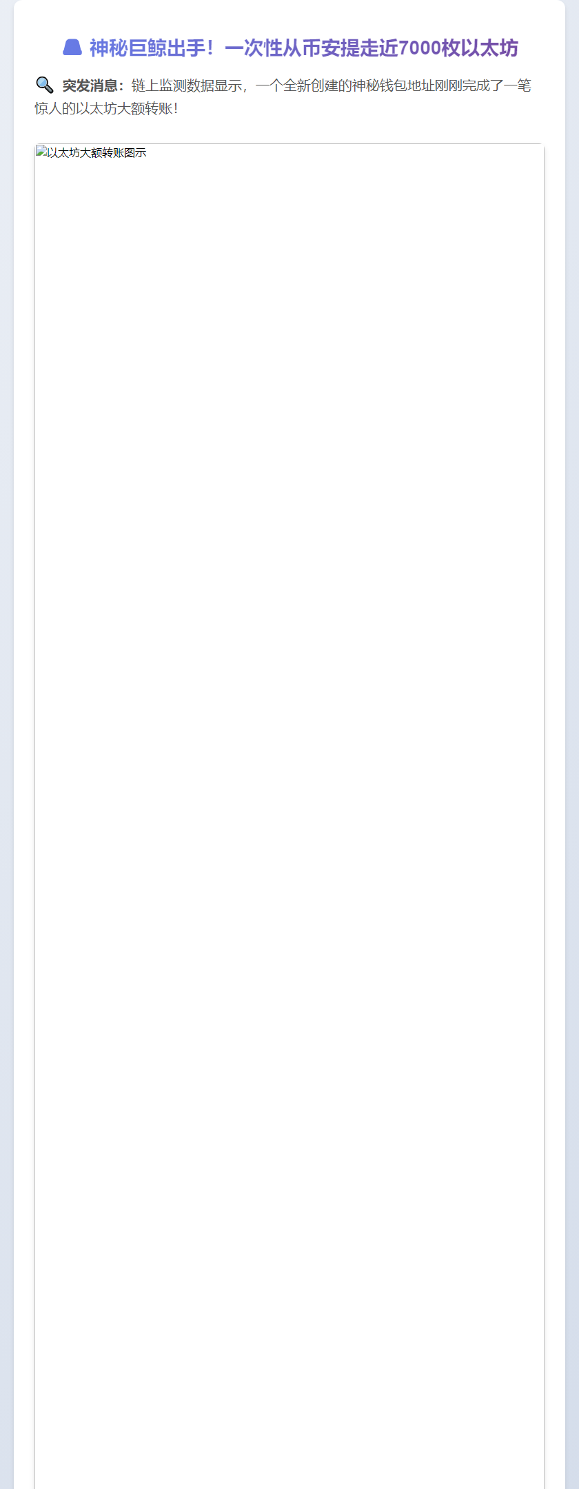 新钱包从币安提取6947枚ETH