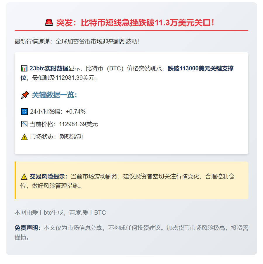 BTC跌破11.3万美元