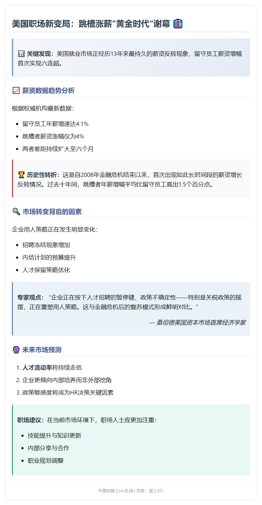 跳槽红利消退 美企转趋谨慎