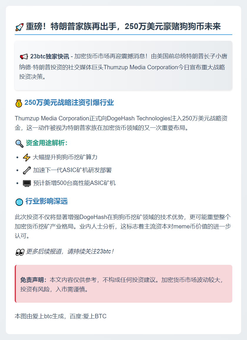 Thumzup投资250万美元入股DogeHash