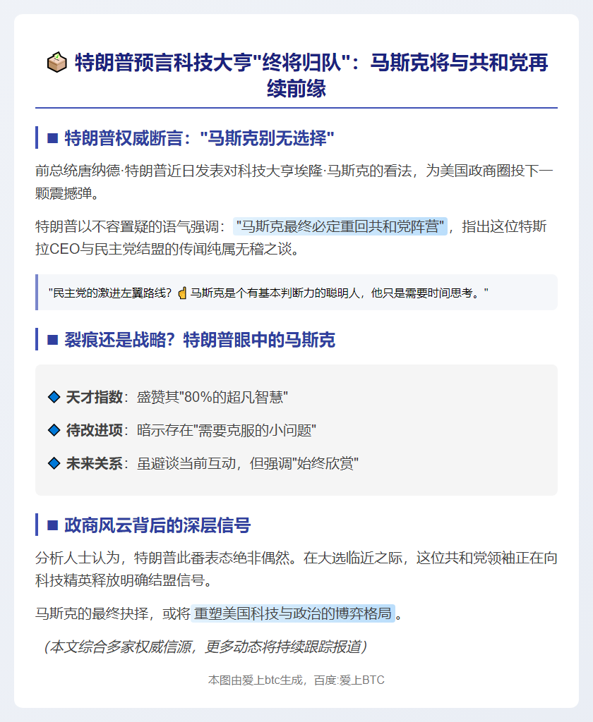 特朗普：马斯克终将回归共和党
