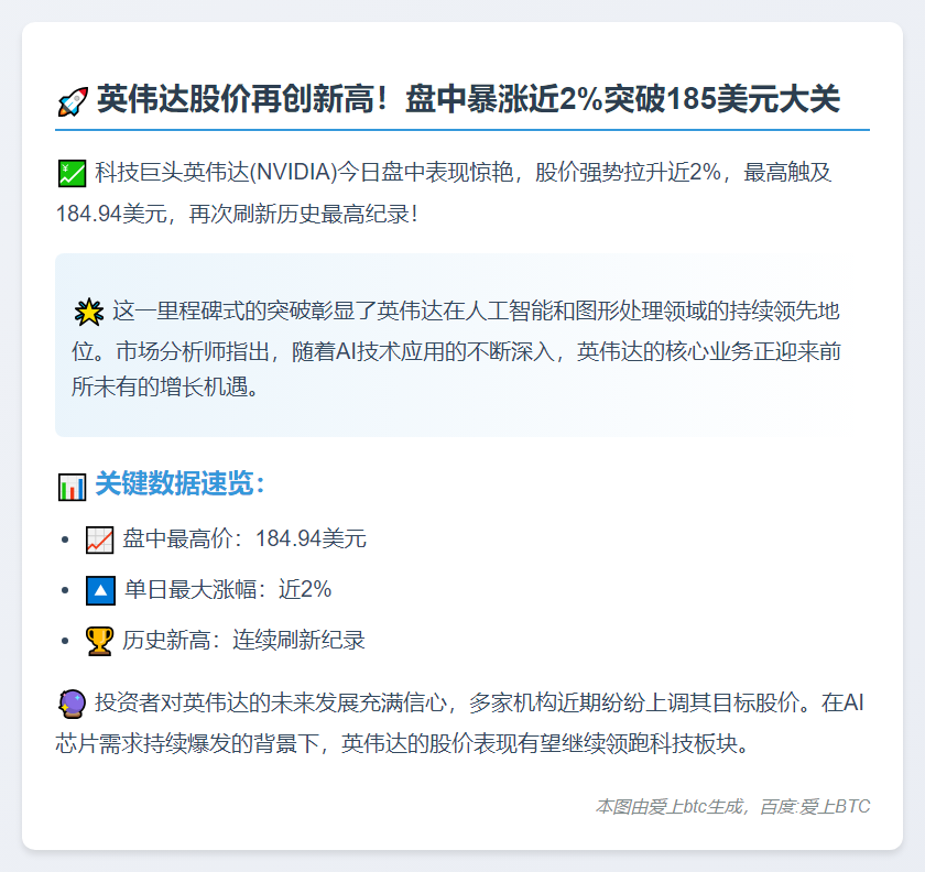 英伟达盘中涨近2%创新高