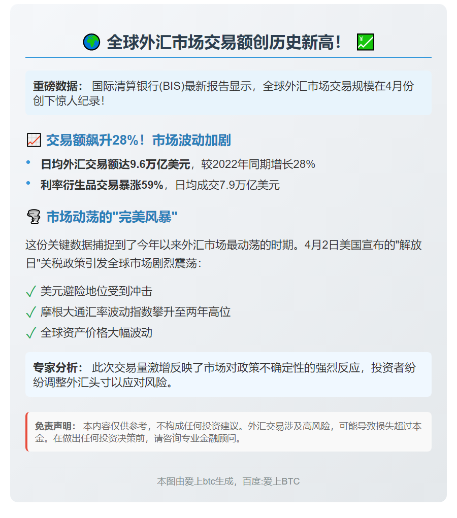 全球外汇交易额4月达9.6万亿美元