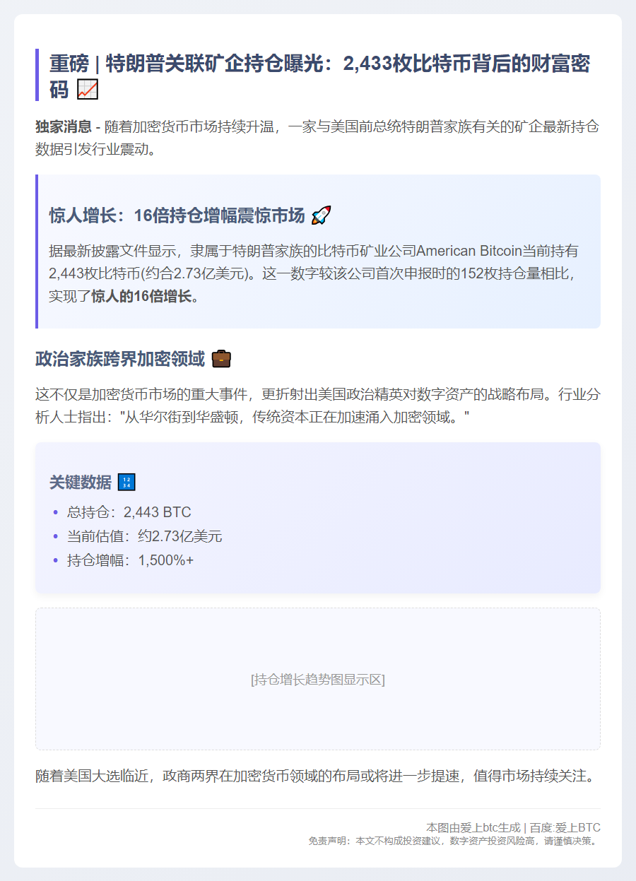 矿企American Bitcoin持有2443枚比特币