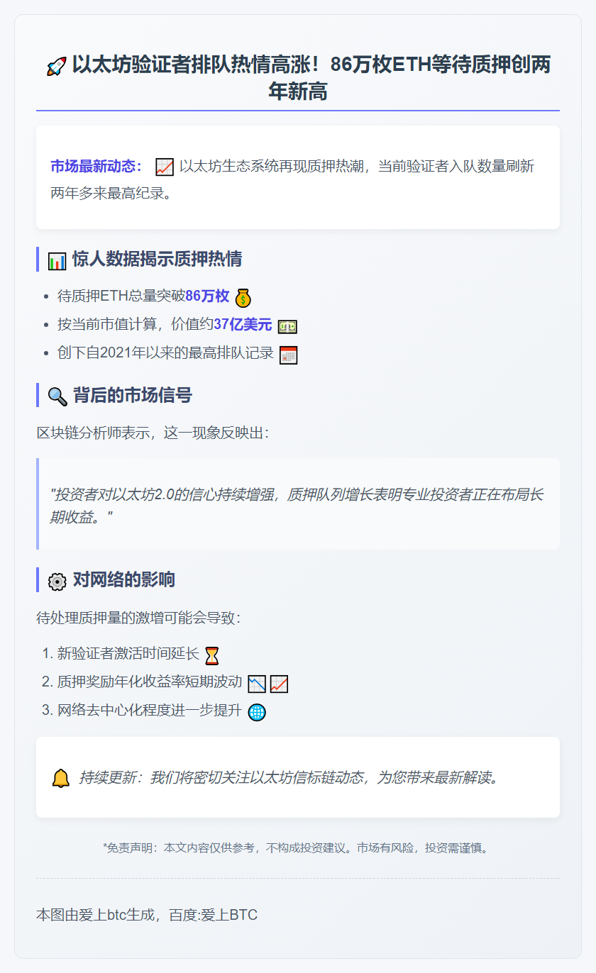 85万ETH排队质押达两年高峰
