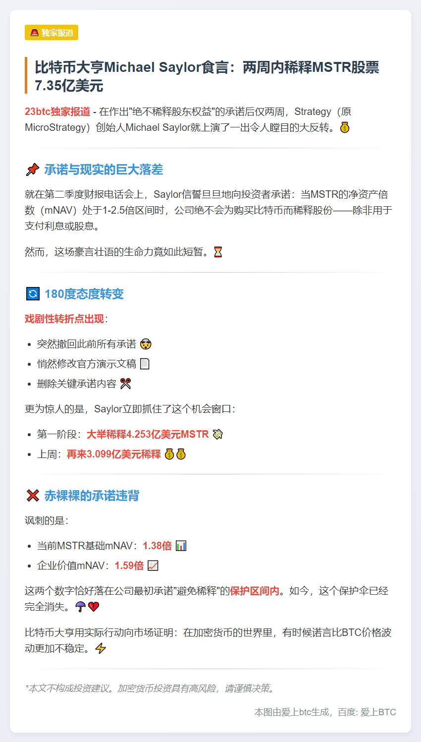 Saylor稀释MSTR股票7.352亿美元