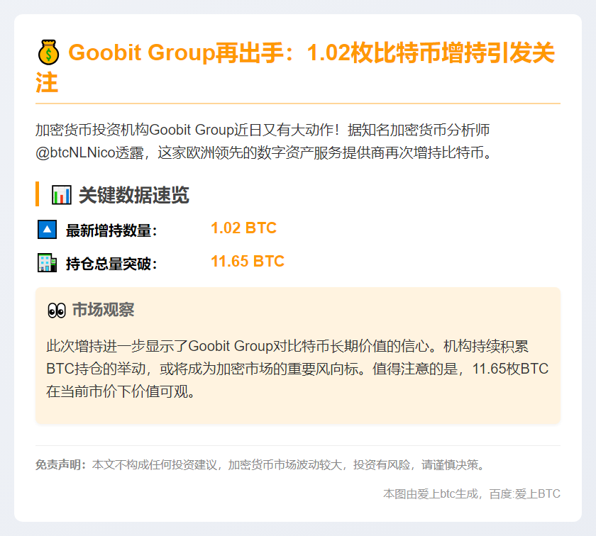Goobit Group增持比特币至11.65枚