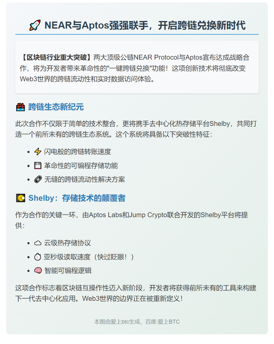 NEAR与Aptos推出一键跨链兑换