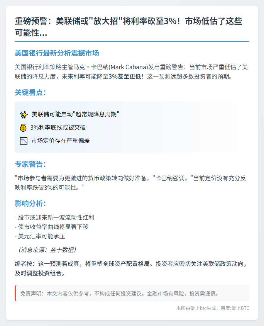 美联储或降息至3%，市场低估影响