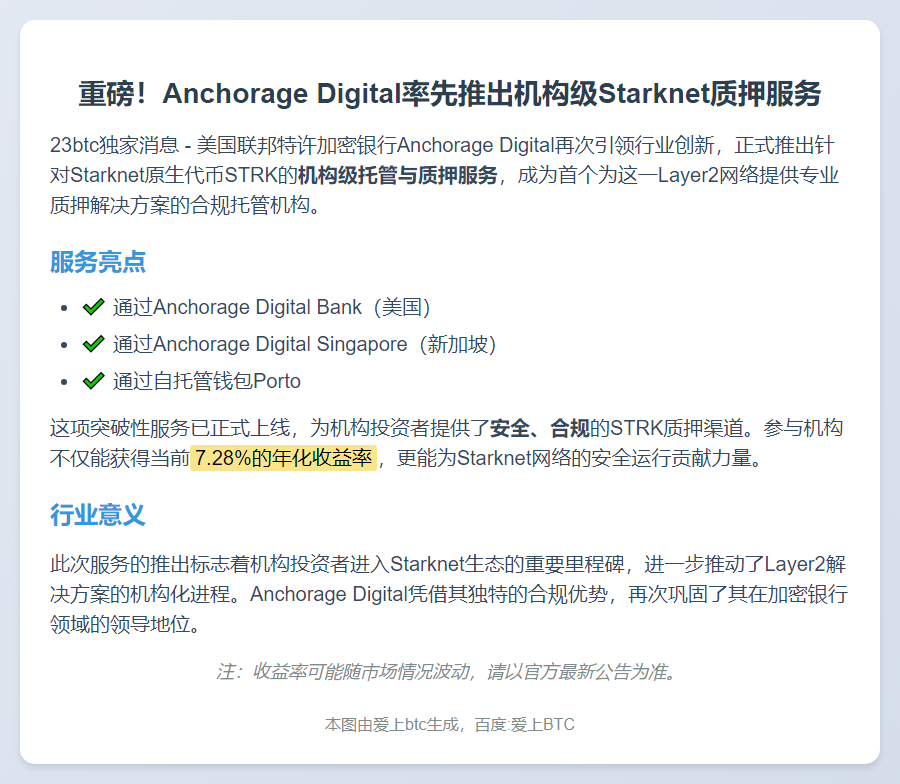 Anchorage推出Starknet机构质押服务