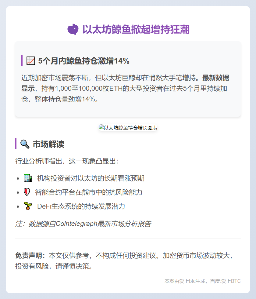 以太坊鲸鱼5个月增持14% ETH