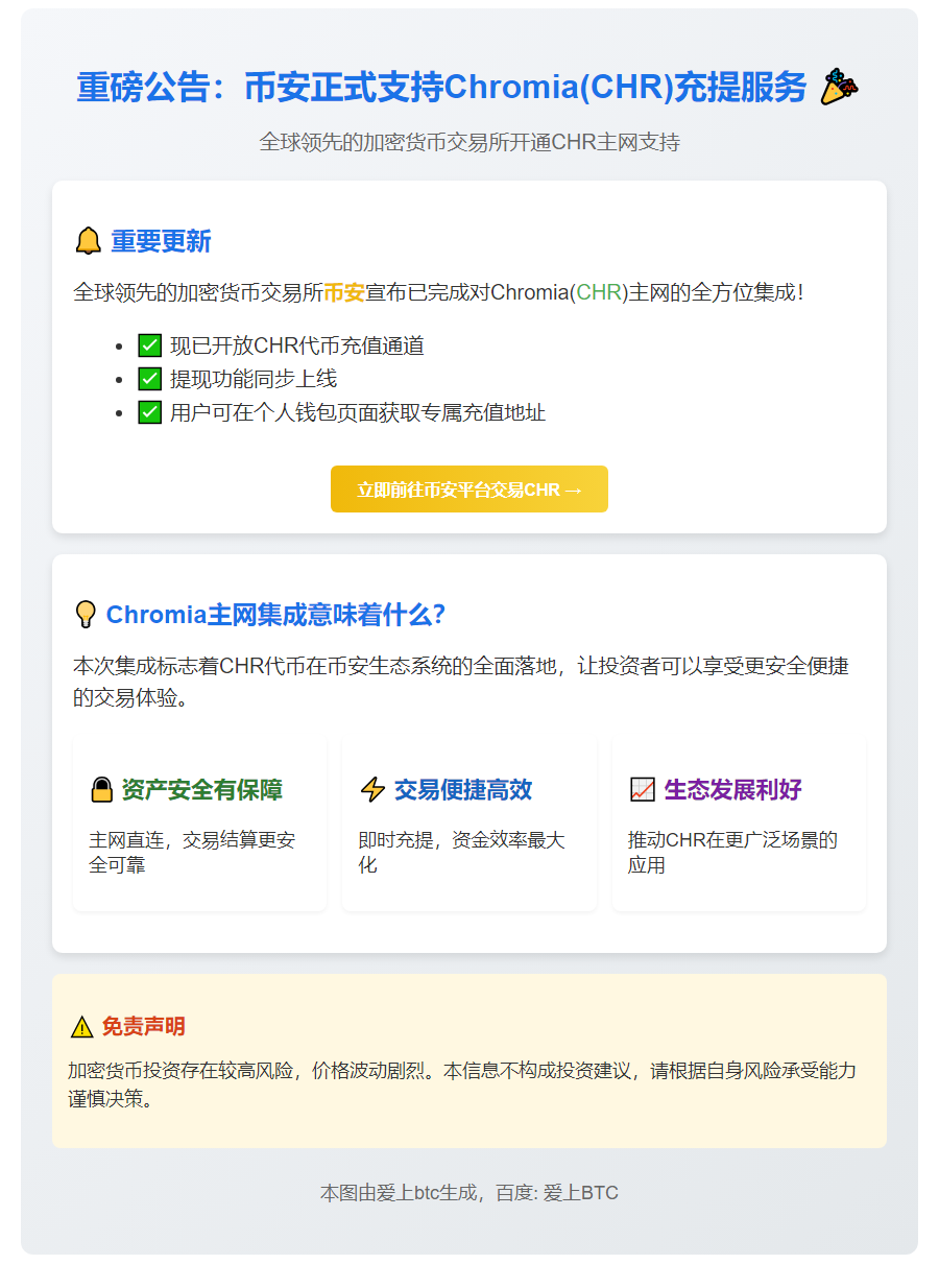 币安开放CHR充提