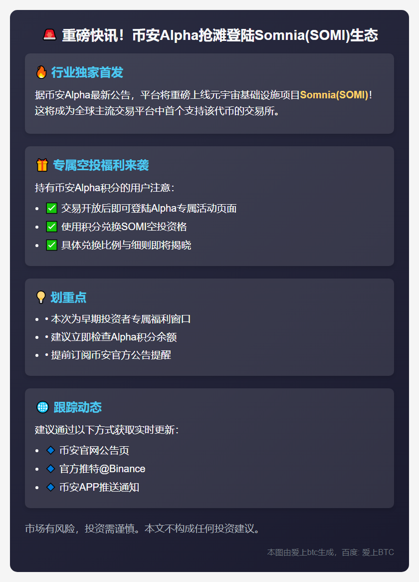 "币安Alpha9月2日上架SOMI，开放空投申领"
