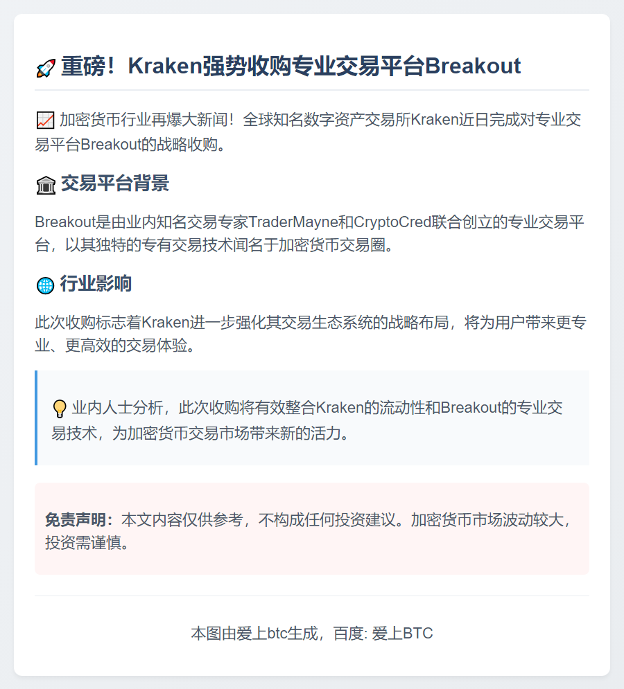 Kraken收购交易平台Breakout