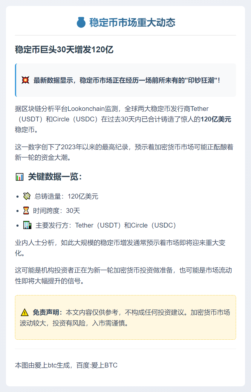 稳定币巨头30天增发120亿