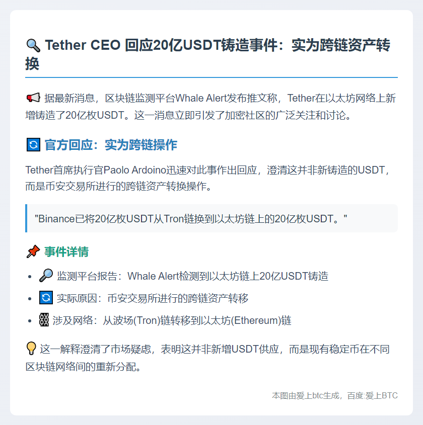 Tether铸造20亿USDT为换链操作