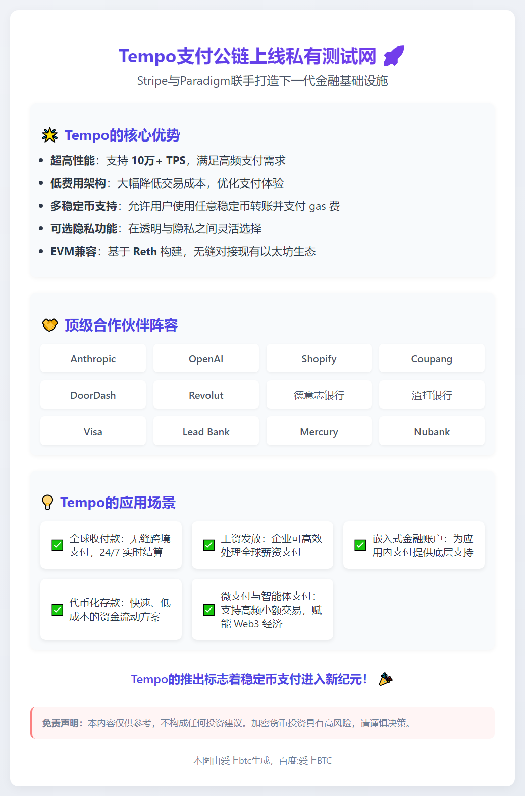 Tempo支付公链上线私有测试网