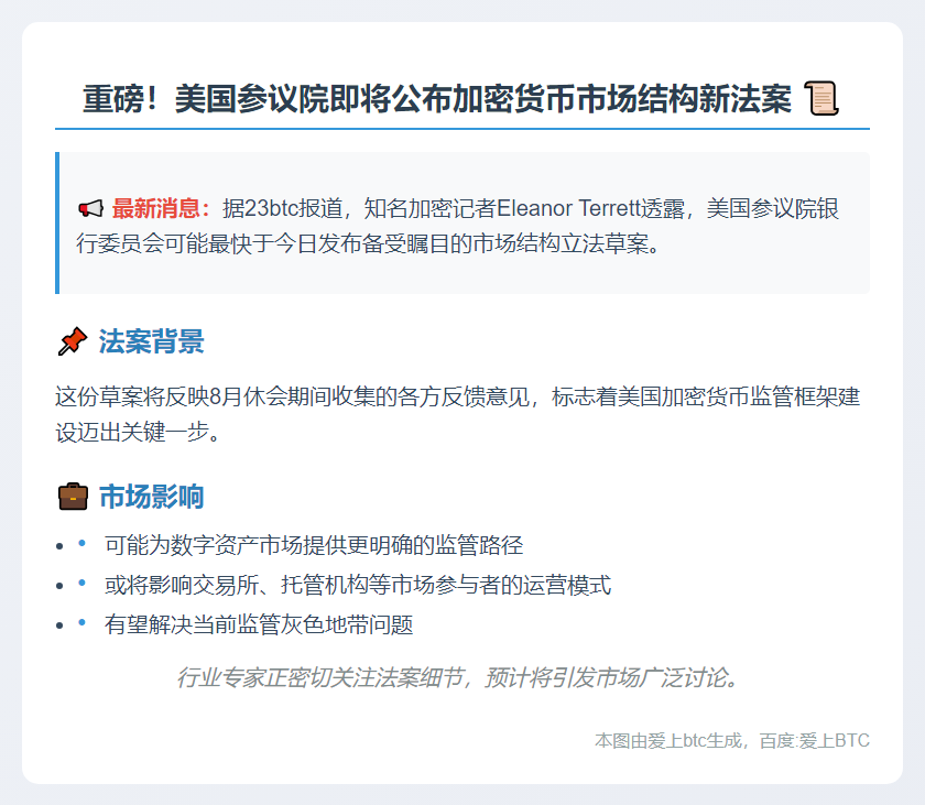 美参议院今或公布市场结构新法案