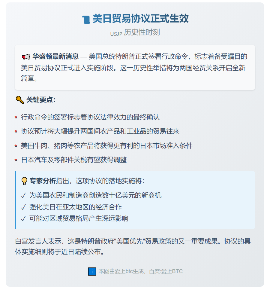美日贸易协议正式生效
