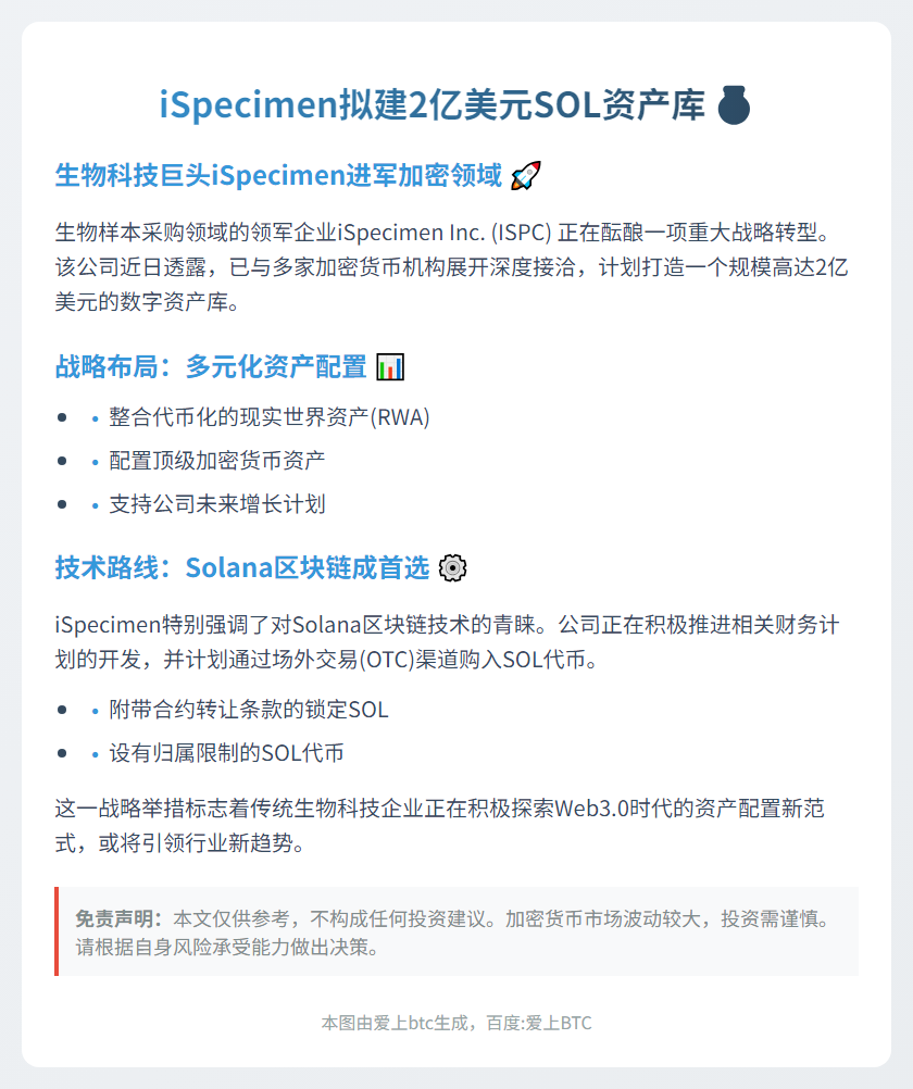 iSpecimen拟建2亿美元SOL资产库