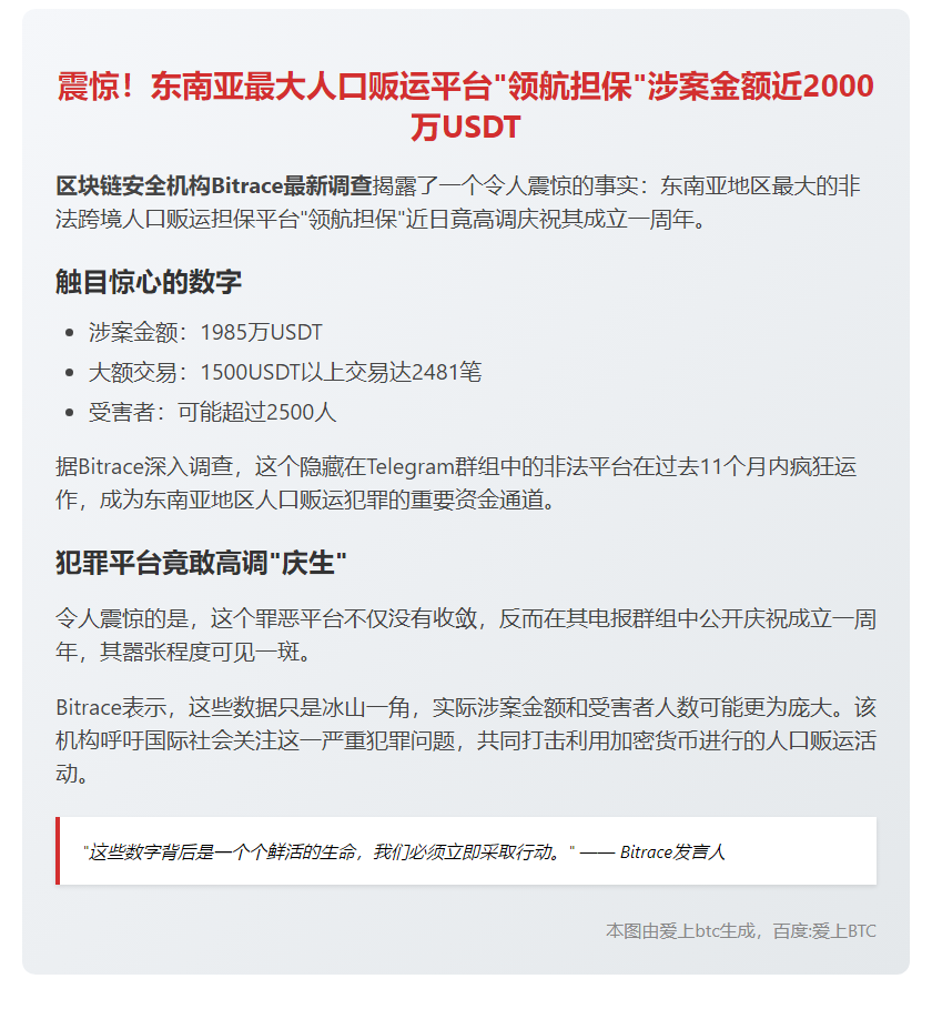 东南亚最大人口贩运平台涉1985万USDT
