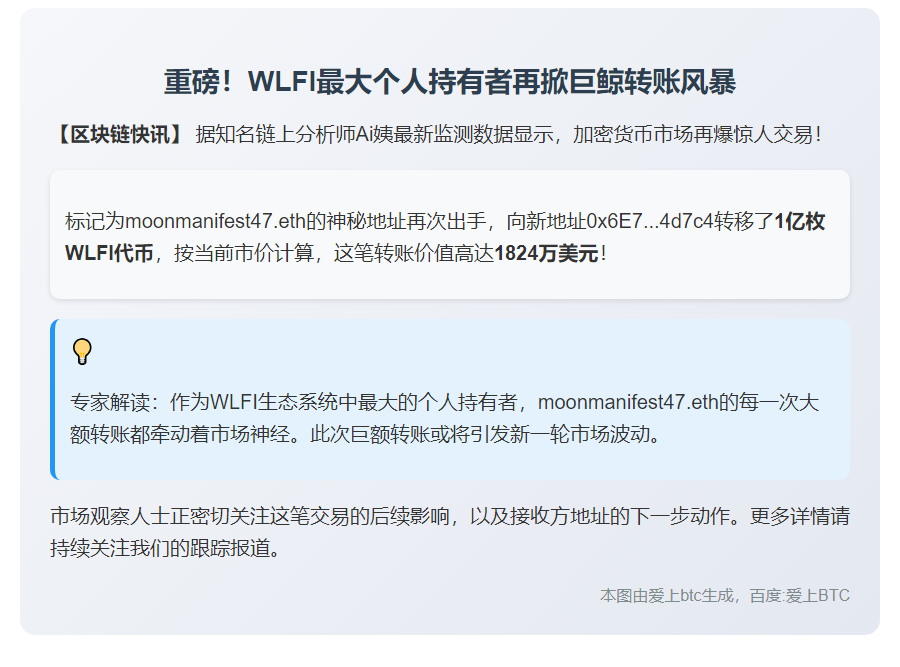WLFI大额转移1亿枚，价值1824万美元