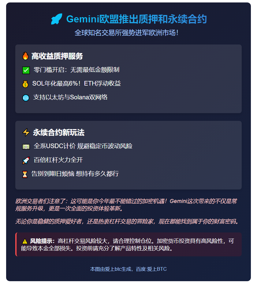 Gemini欧盟推出质押和永续合约