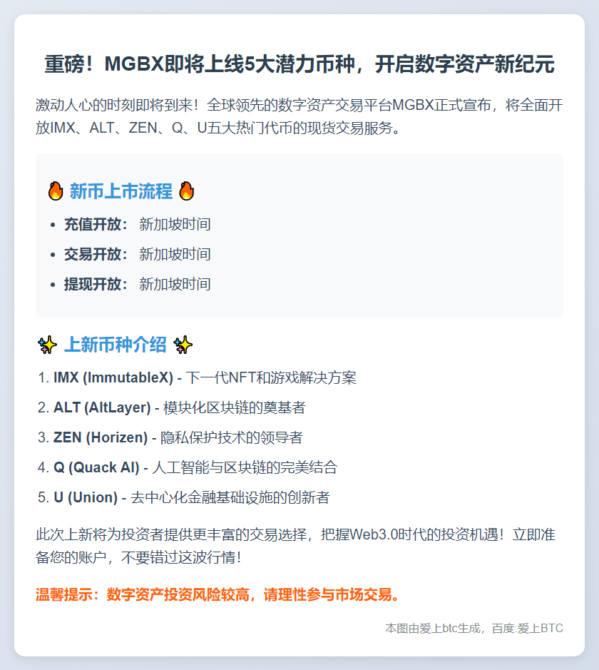 MGBX上线IMX等5币现货交易